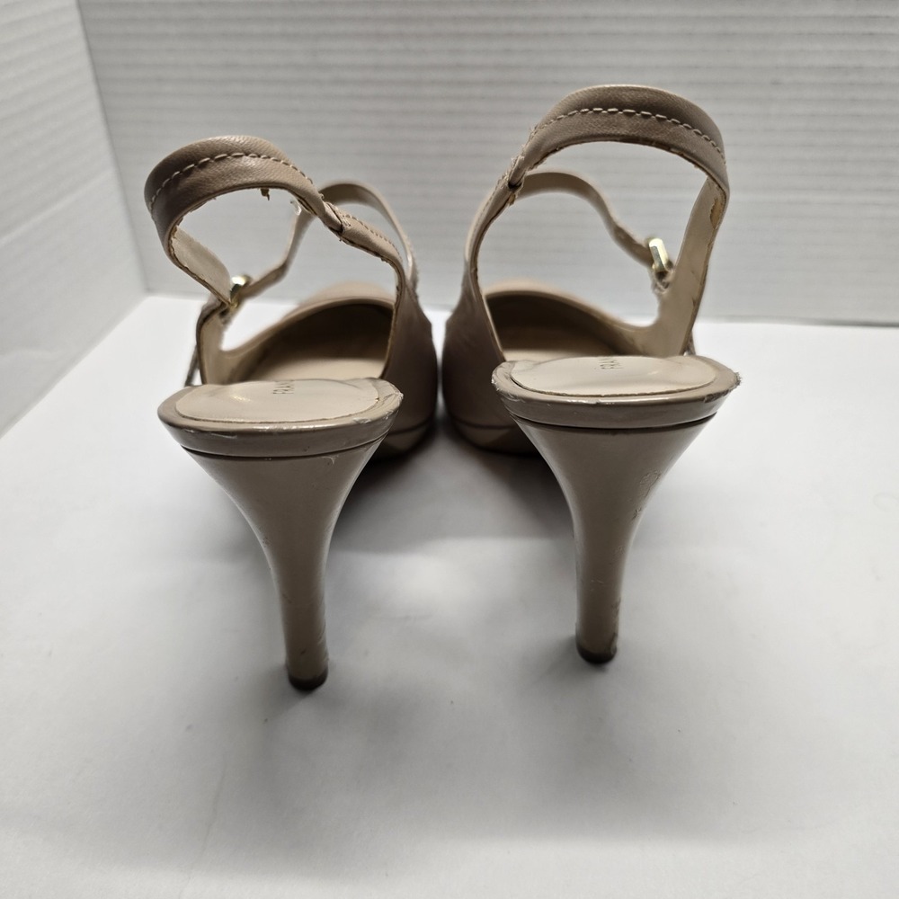 Franco Sarto Dazzle Slingback Heels Tan‎ Patent Leather Cap Toe Ankle Strap 9.5M - Picture 5 of 7